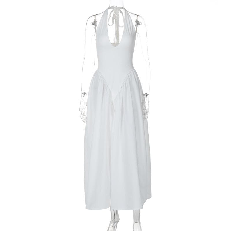 Halter v neck ruched knotted midi dress  | Festival Outfits Women