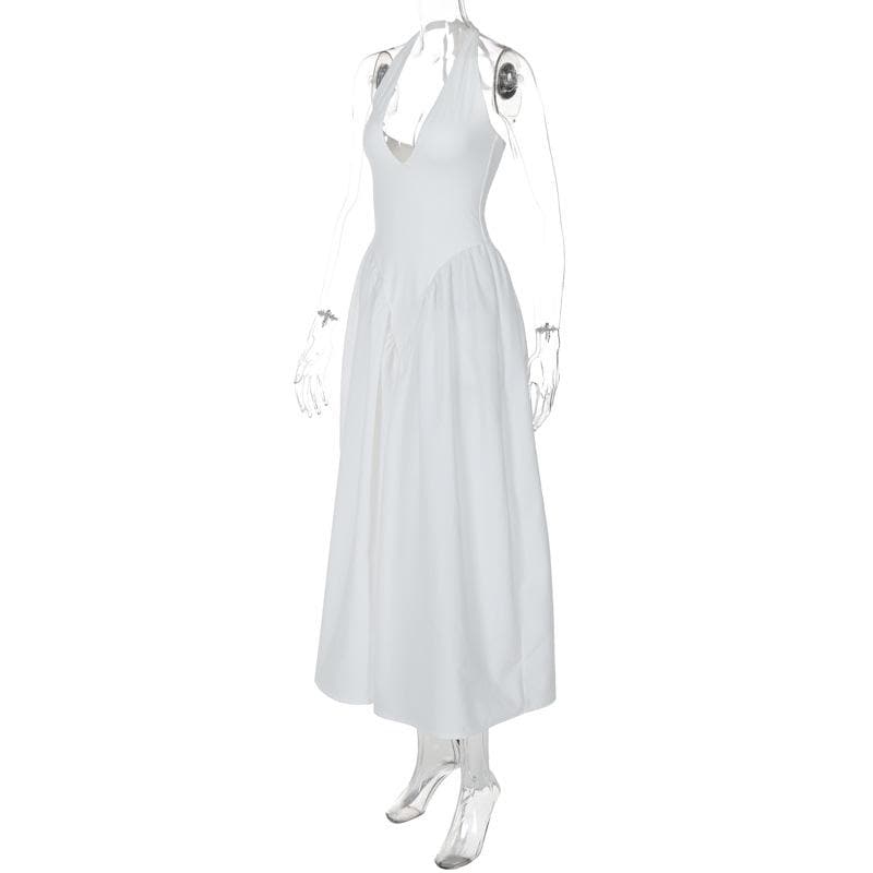 Halter v neck ruched knotted midi dress  | Festival Outfits Women