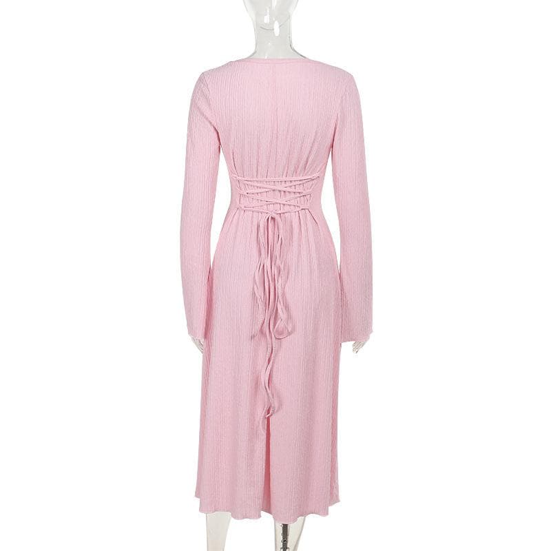 Long sleeve square neck textured midi dress  | Festival Outfits Women