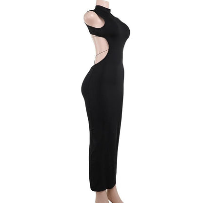 High neck o ring butterfly applique backless slit midi dress  | Festival Outfits Women