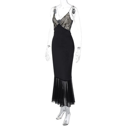 Lace patchwork contrast ruched v neck backless midi dress  | Festival Outfits Women