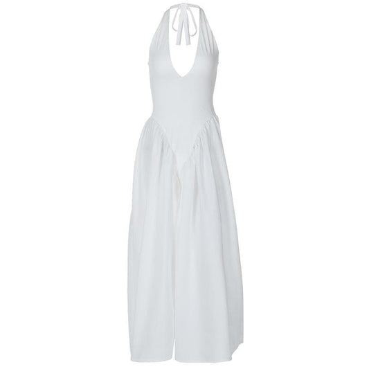 Halter v neck ruched knotted midi dress  | Festival Outfits Women