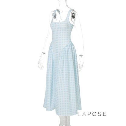 Adalae Plaid Backless Midi Dress