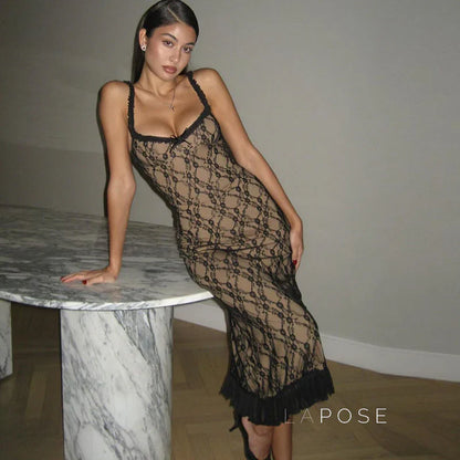 Anapaula Lace Sling Midi Dress