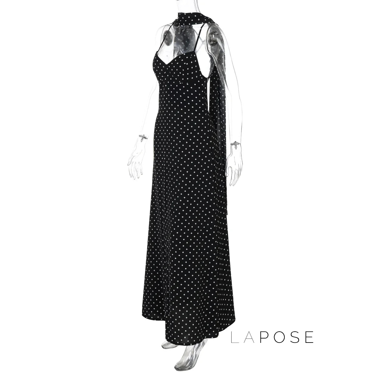 Eleanore Polka Dot Halter Maxi Dress