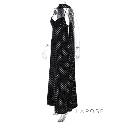 Eleanore Polka Dot Halter Maxi Dress