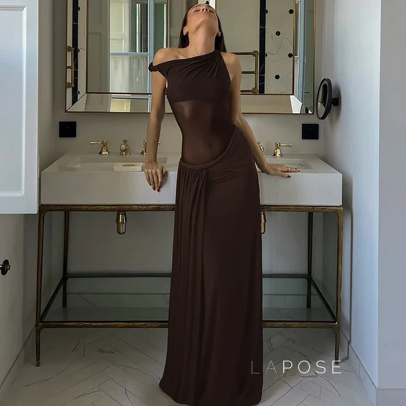 Hazelynn One Shoulder Mesh Maxi Dress