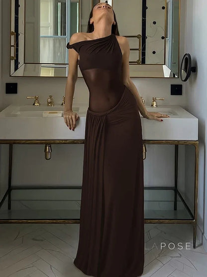 Hazelynn One Shoulder Mesh Maxi Dress
