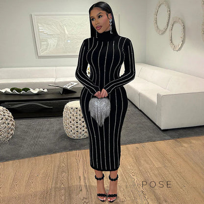 Joslynn High Neck Rhinestone Midi Dress