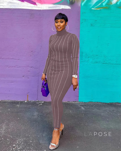 Joslynn High Neck Rhinestone Midi Dress