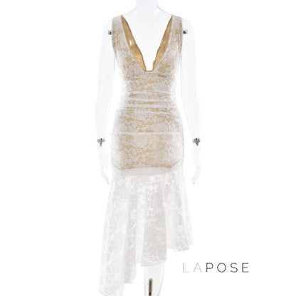 Kaliah Lace Ruched Asymmetric Dress