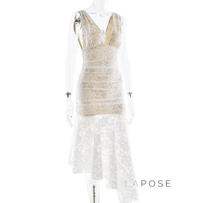 Kaliah Lace Ruched Asymmetric Dress