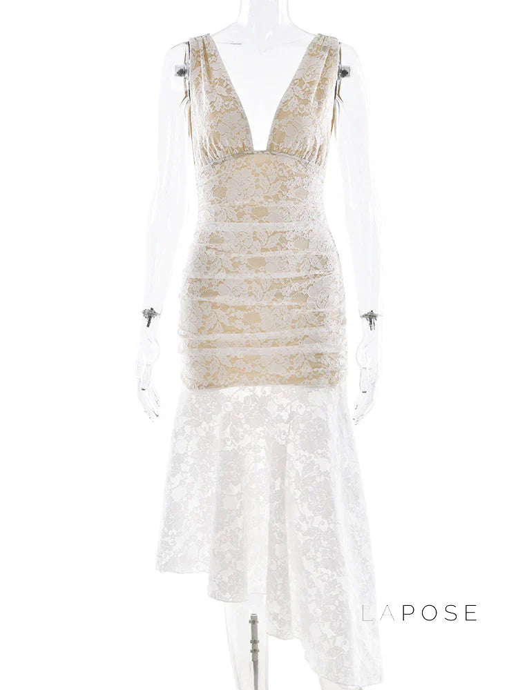 Kaliah Lace Ruched Asymmetric Dress