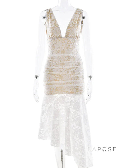Kaliah Lace Ruched Asymmetric Dress