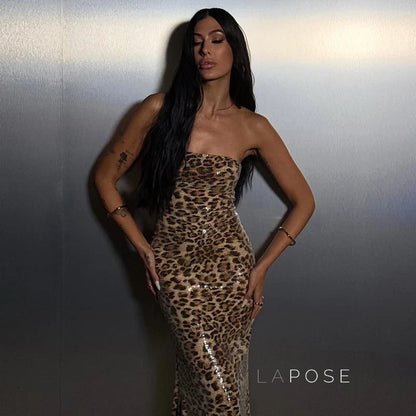 Karsen Leopard Print Tube Maxi Dress