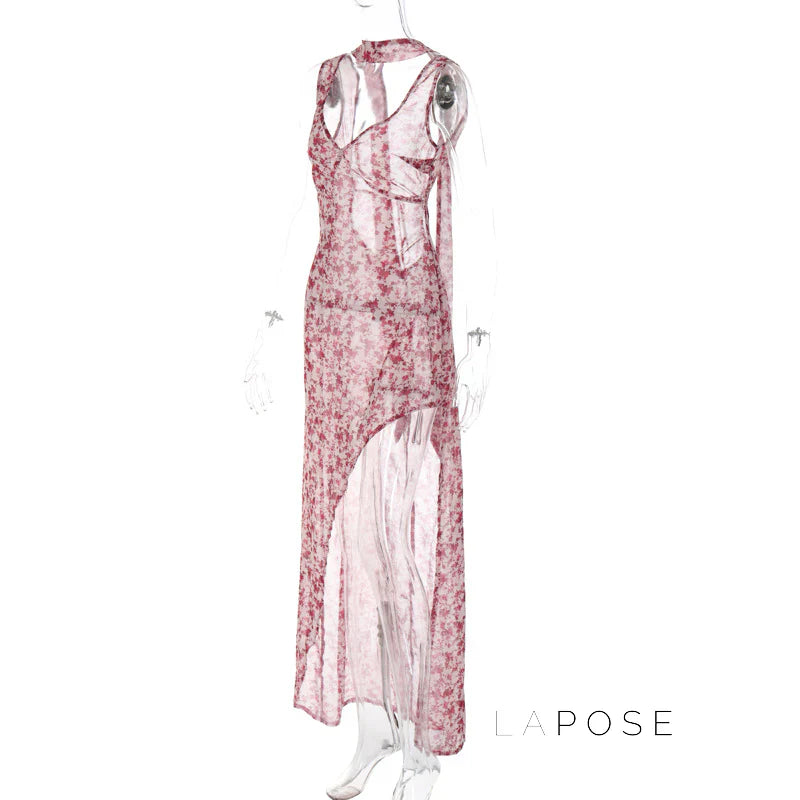 Khalia See-Through Floral Maxi Dress