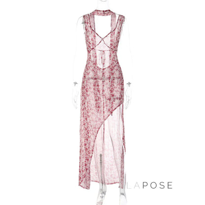 Khalia See-Through Floral Maxi Dress
