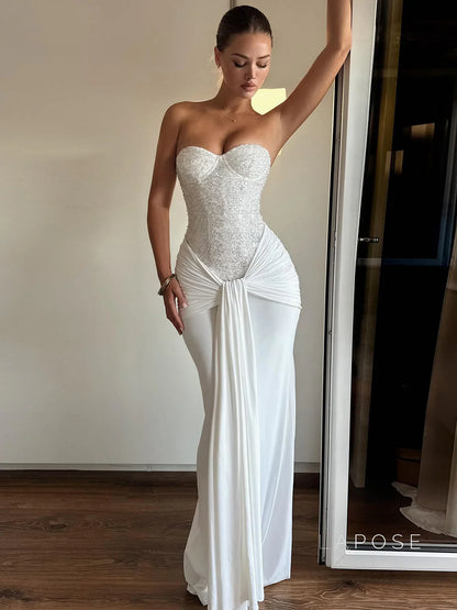 Lemon Strapless Sequin Maxi Dress