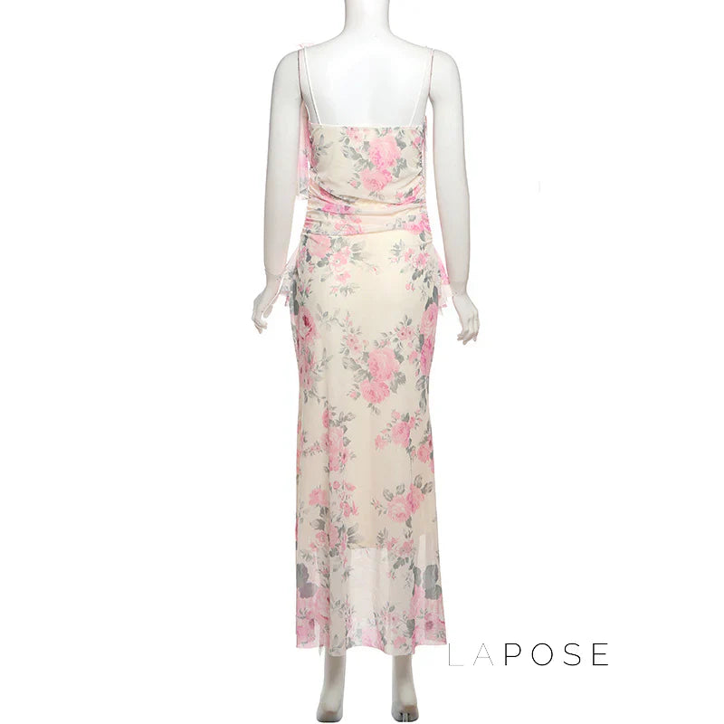 Maybree Mesh Ruffle Maxi Dress