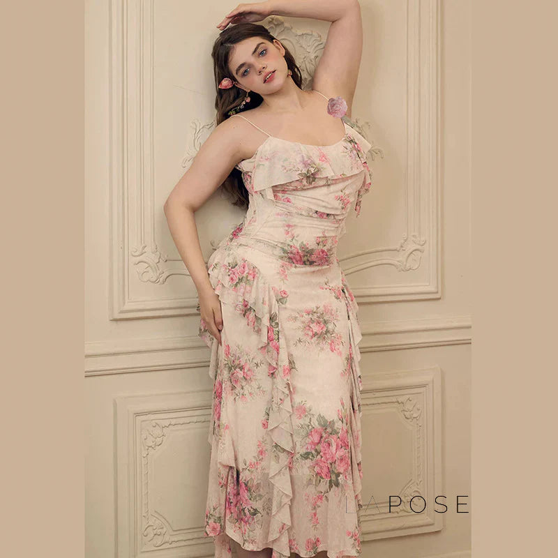 Maybree Mesh Ruffle Maxi Dress