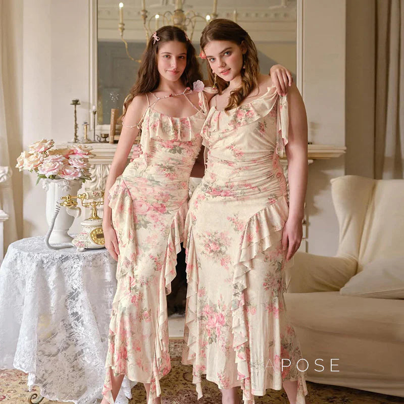 Maybree Mesh Ruffle Maxi Dress
