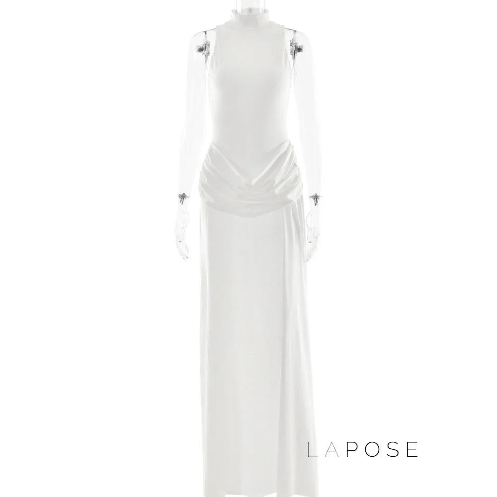 Nikole Mock Neck Ruched Maxi Dress