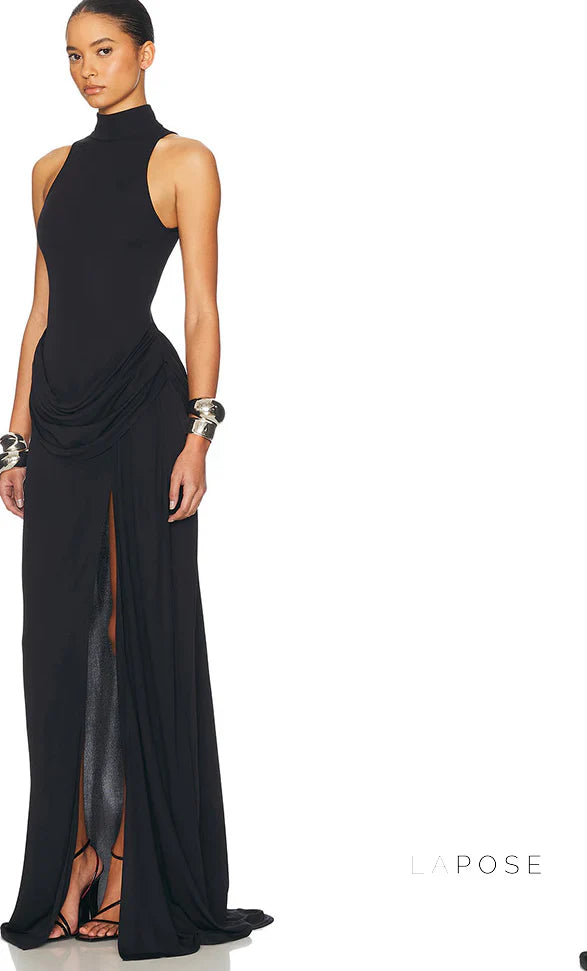 Nikole Mock Neck Ruched Maxi Dress