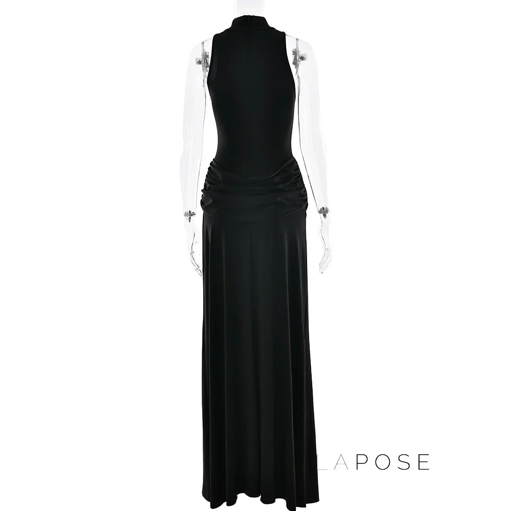 Nikole Mock Neck Ruched Maxi Dress