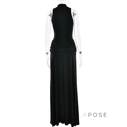 Nikole Mock Neck Ruched Maxi Dress