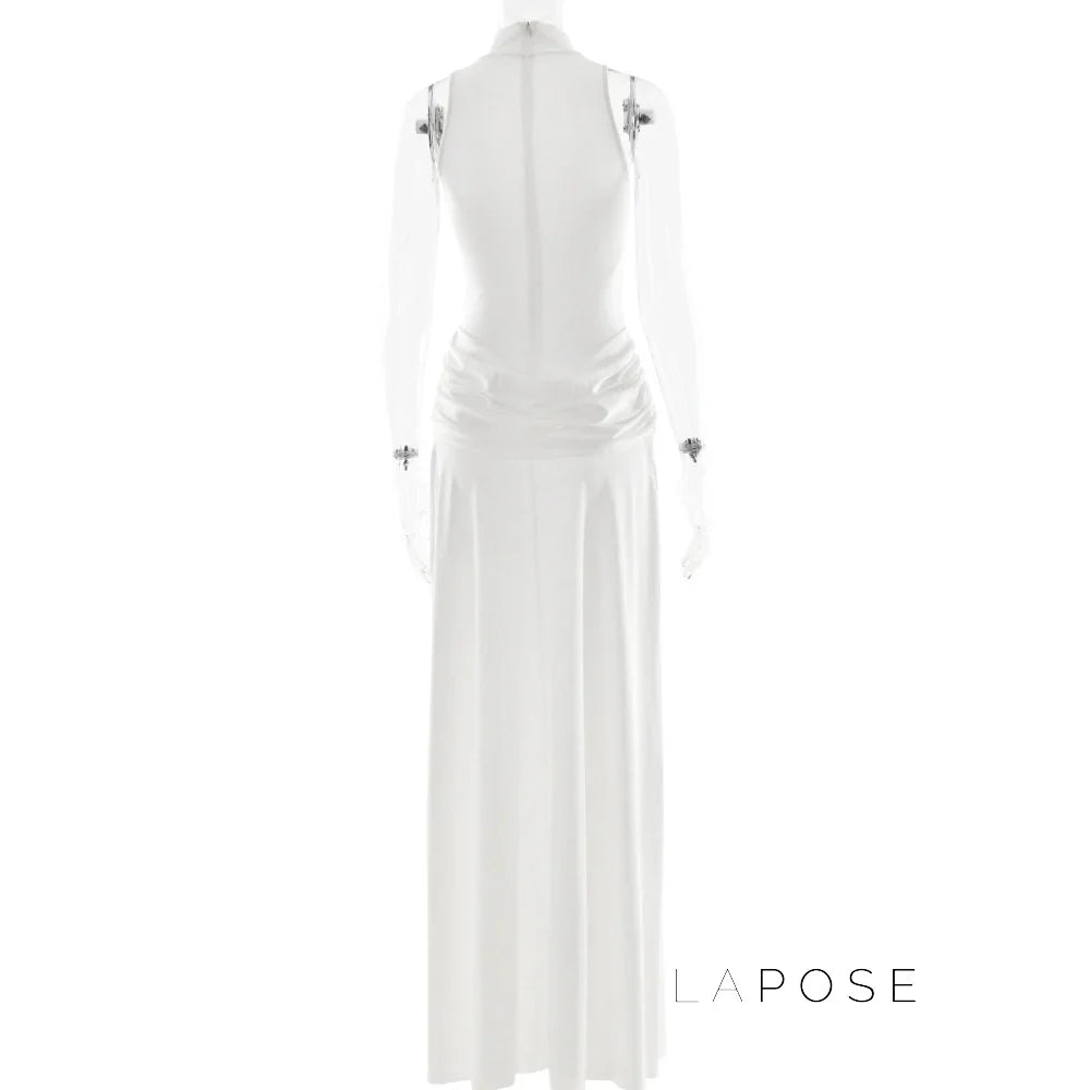 Nikole Mock Neck Ruched Maxi Dress