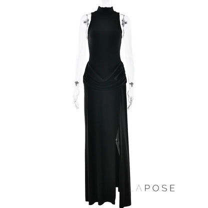 Nikole Mock Neck Ruched Maxi Dress