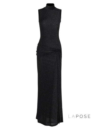 Niya Glitter High-Neck Maxi Dress