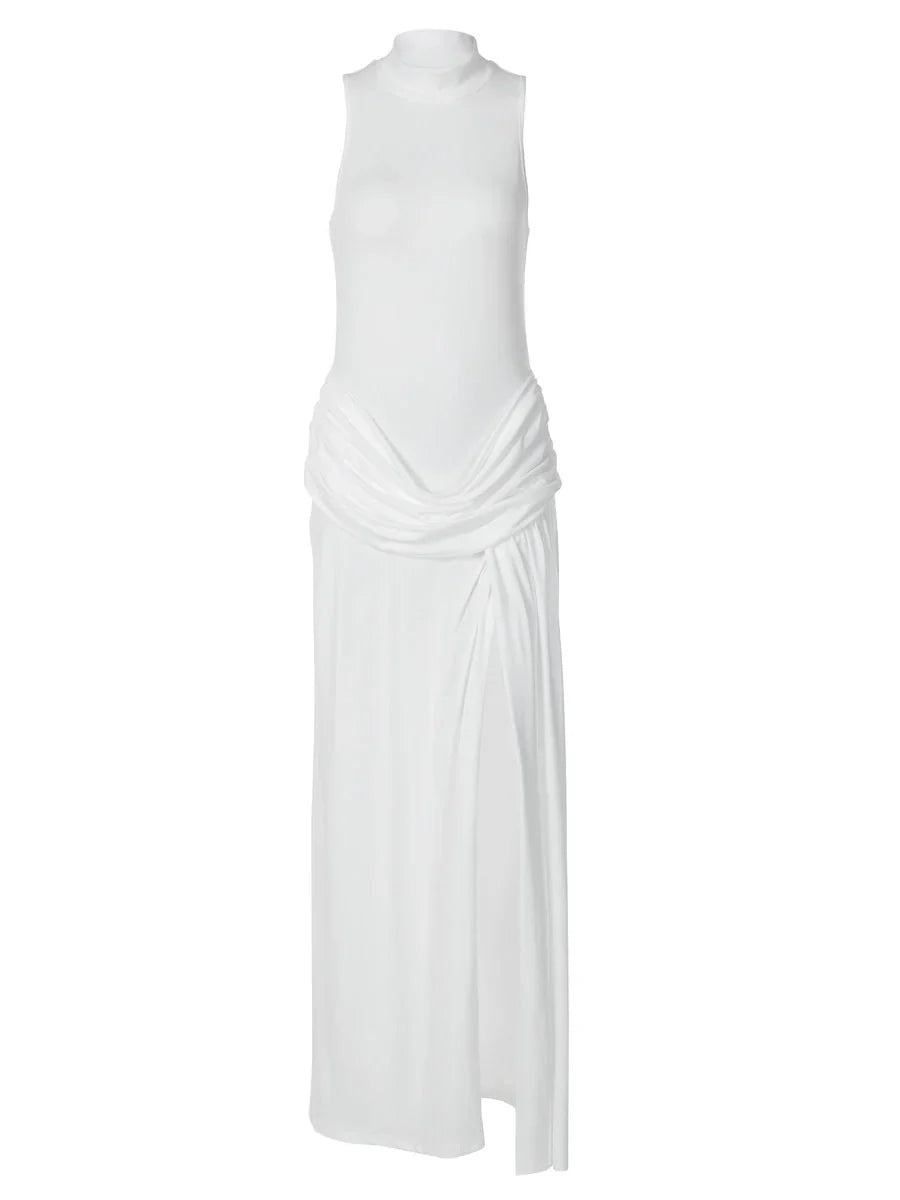 Ruched High Neck Maxi Dress