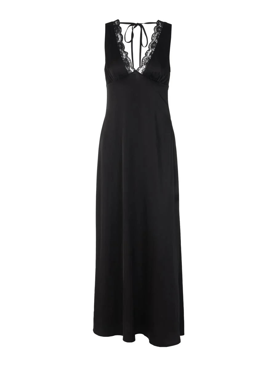Satin Lace Spliced Maxi Dress