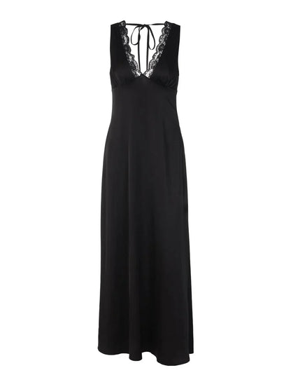 Satin Lace Spliced Maxi Dress
