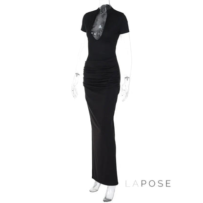 Susanna Deep V Ruched Maxi Dress