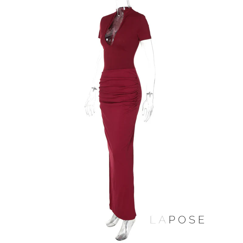 Susanna Deep V Ruched Maxi Dress