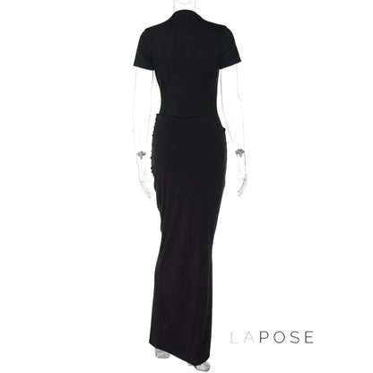 Susanna Deep V Ruched Maxi Dress