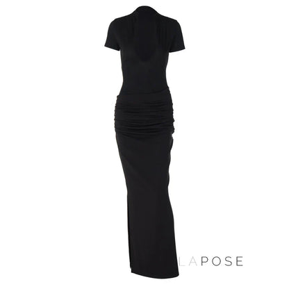 Susanna Deep V Ruched Maxi Dress