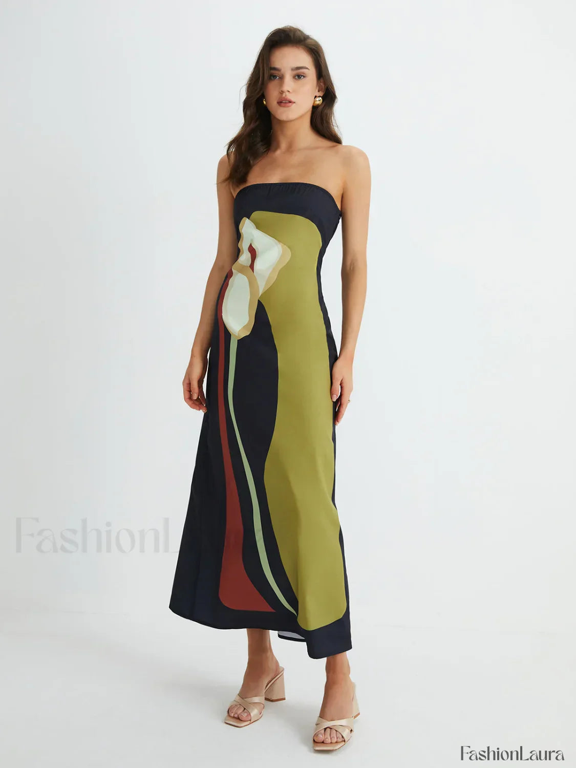 Large Floral Print Split Tube Maxi Dress