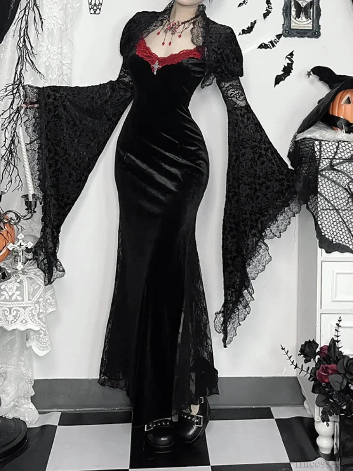 Long Strap Lace Patchwork Maxi Dress