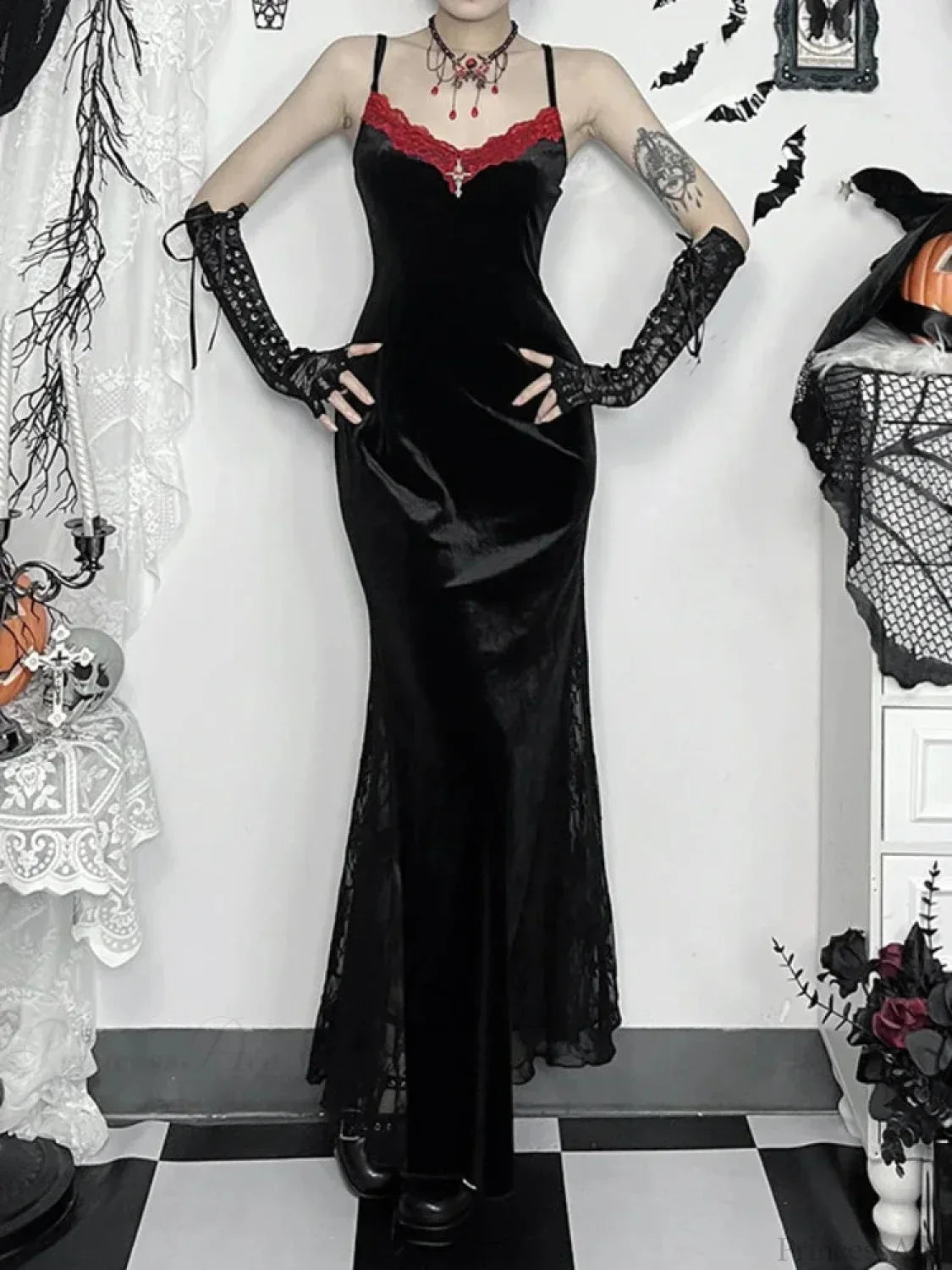 Long Strap Lace Patchwork Maxi Dress