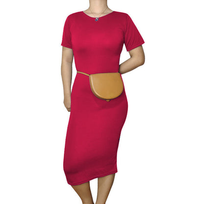 Women Casual Basic Solid Color Short Sleeve Midi Dress