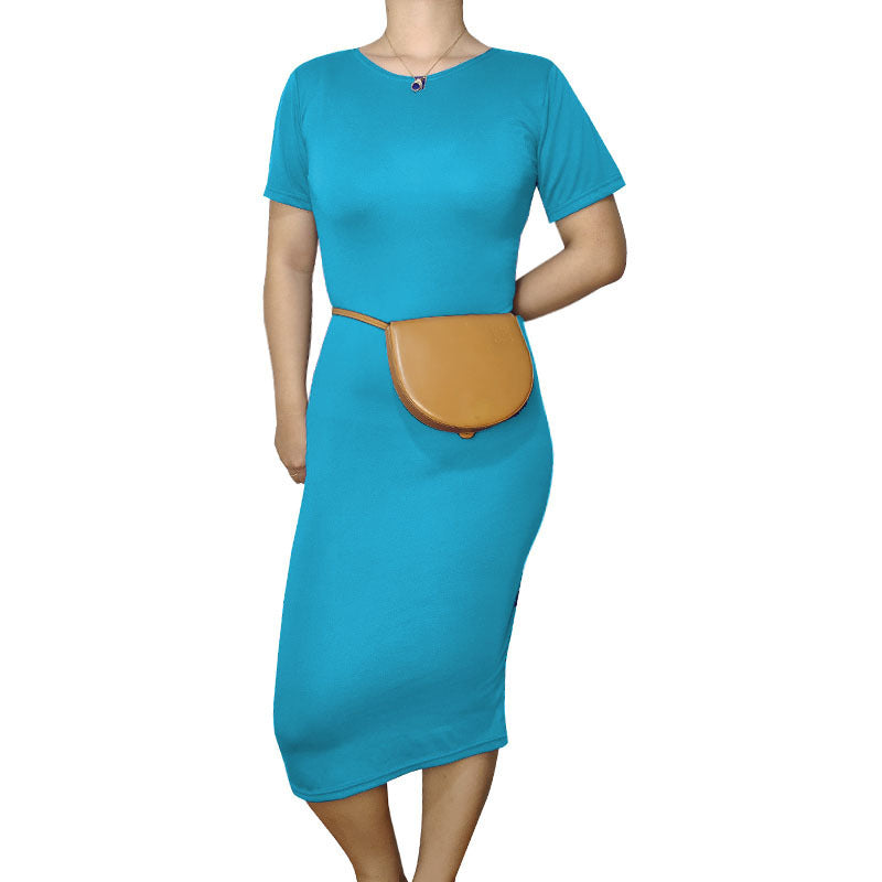 Women Casual Basic Solid Color Short Sleeve Midi Dress