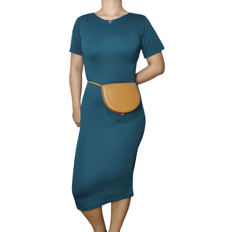Women Casual Basic Solid Color Short Sleeve Midi Dress