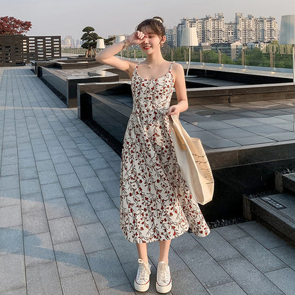 Women Casual Vacation Floral Print Spaghetti Strap Midi Dress