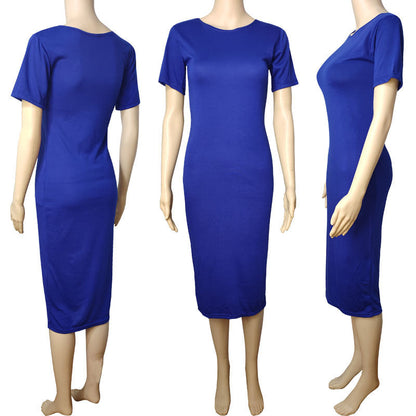 Women Casual Basic Solid Color Short Sleeve Midi Dress