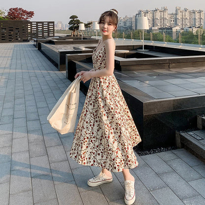 Women Casual Vacation Floral Print Spaghetti Strap Midi Dress