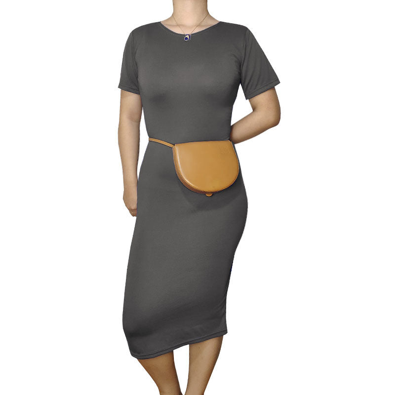 Women Casual Basic Solid Color Short Sleeve Midi Dress