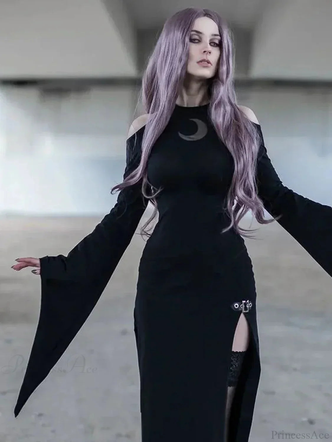Moon Hollow Out Flare Sleeve Maxi Dress